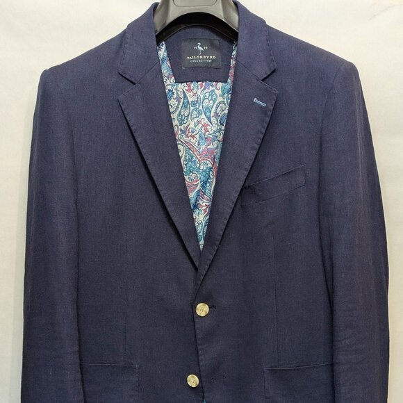 Tailorbyrd 40R Linen Jacket Navy Blue - Picture 3 of 6